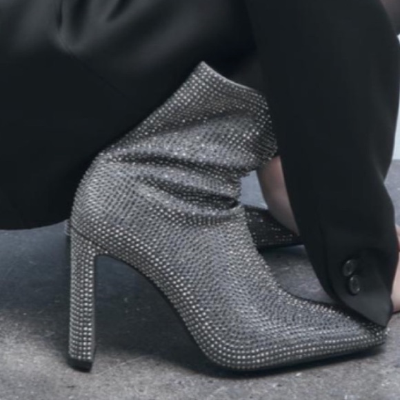 ZARA Rhinestone Heeled Ankle Booties - Picture 4 of 11